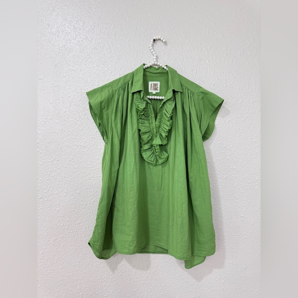 A Shirt Thing Logan Cuff Sleeves Hi Low Vneck Blouse Top Size S